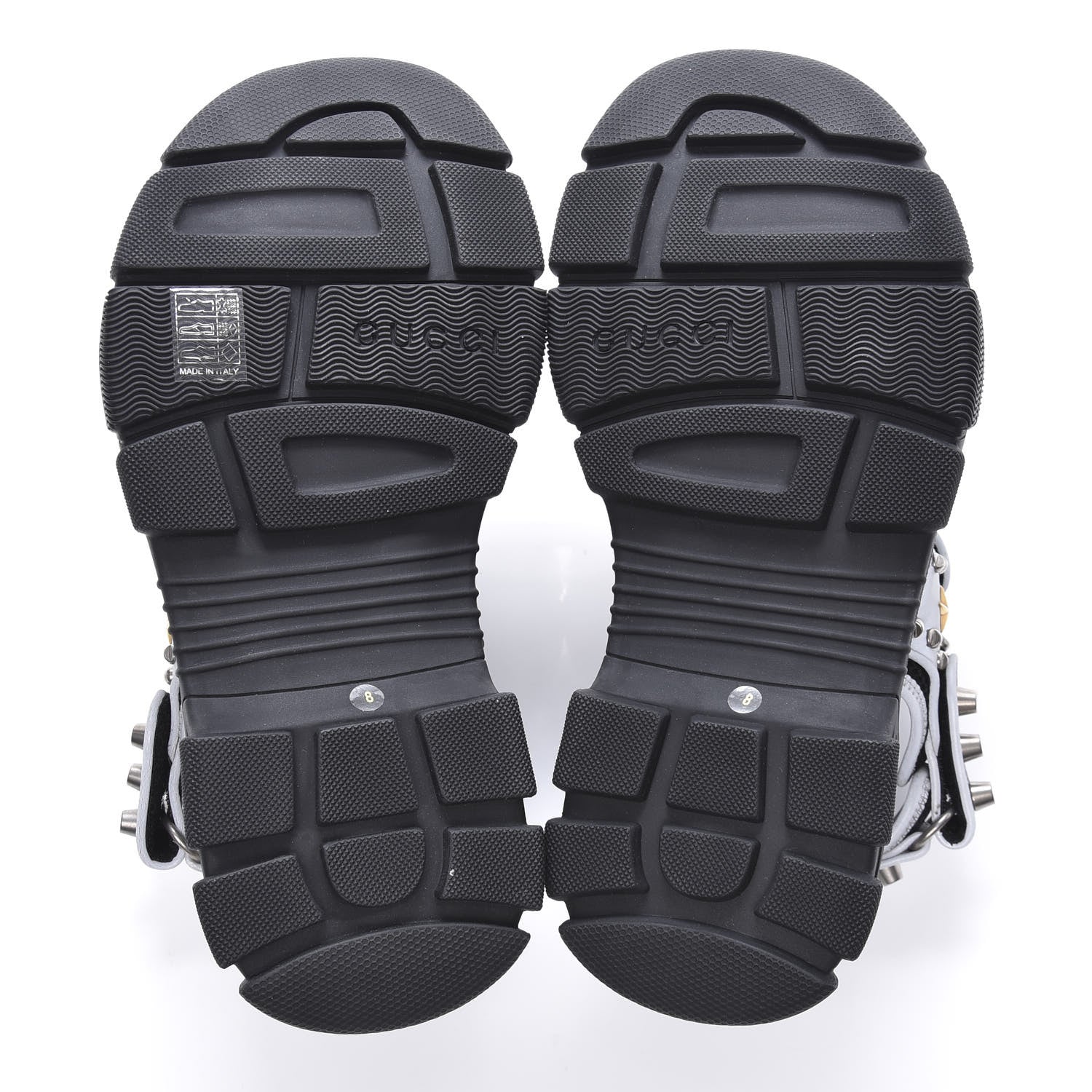 Gucci Technical Canvas Calfskin Reflective Studded Mens Aguru Sandals 8 Silver Black 5 of 7