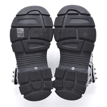 Gucci Technical Canvas Calfskin Reflective Studded Mens Aguru Sandals 8 Silver Black 5 of 7