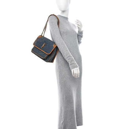Saint Laurent Denim Suede Monogram Medium Niki Chain Satchel Blue Cinnamon 2 of 9