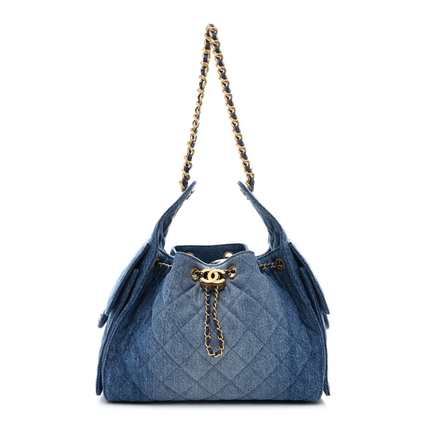 Washed Denim Quilted Small Chanel 25 Handbag Blue