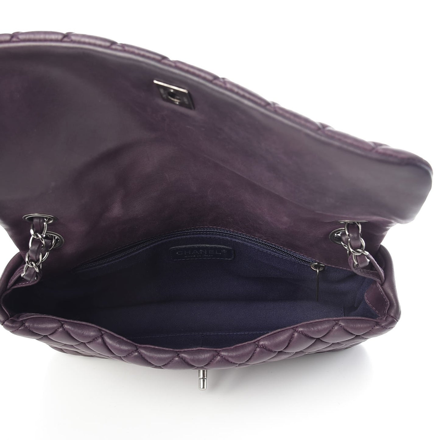 Iridescent Calfskin Quilted Large New Bubble Flap Plum