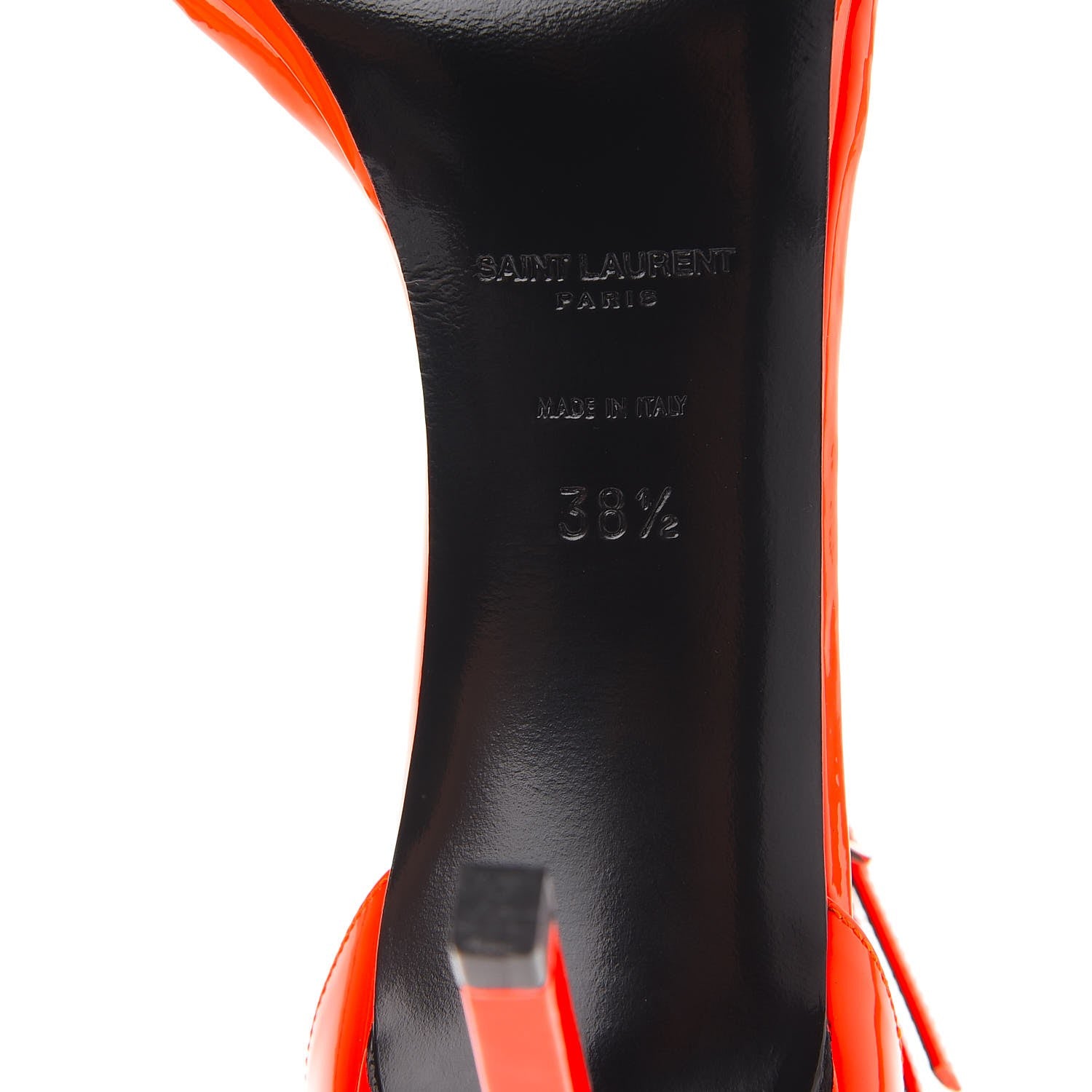 Saint Laurent Vitello Vernice Jane 80 Ankle Strap Sandals 38.5 Orange Fluo 6 of 10