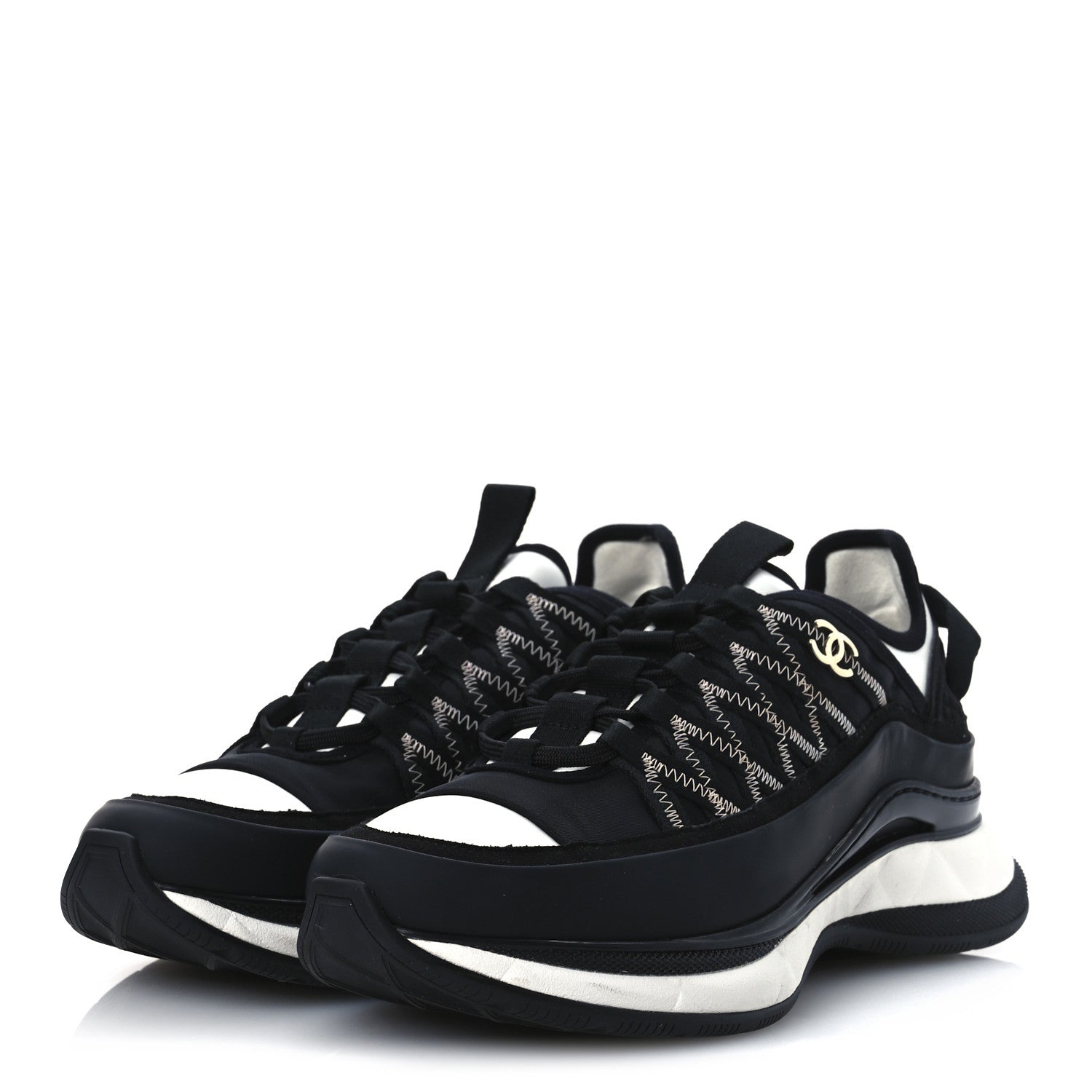 Chanel Mixed Fibers Suede Calfskin CC Sneakers 39 White Black 4 of 11