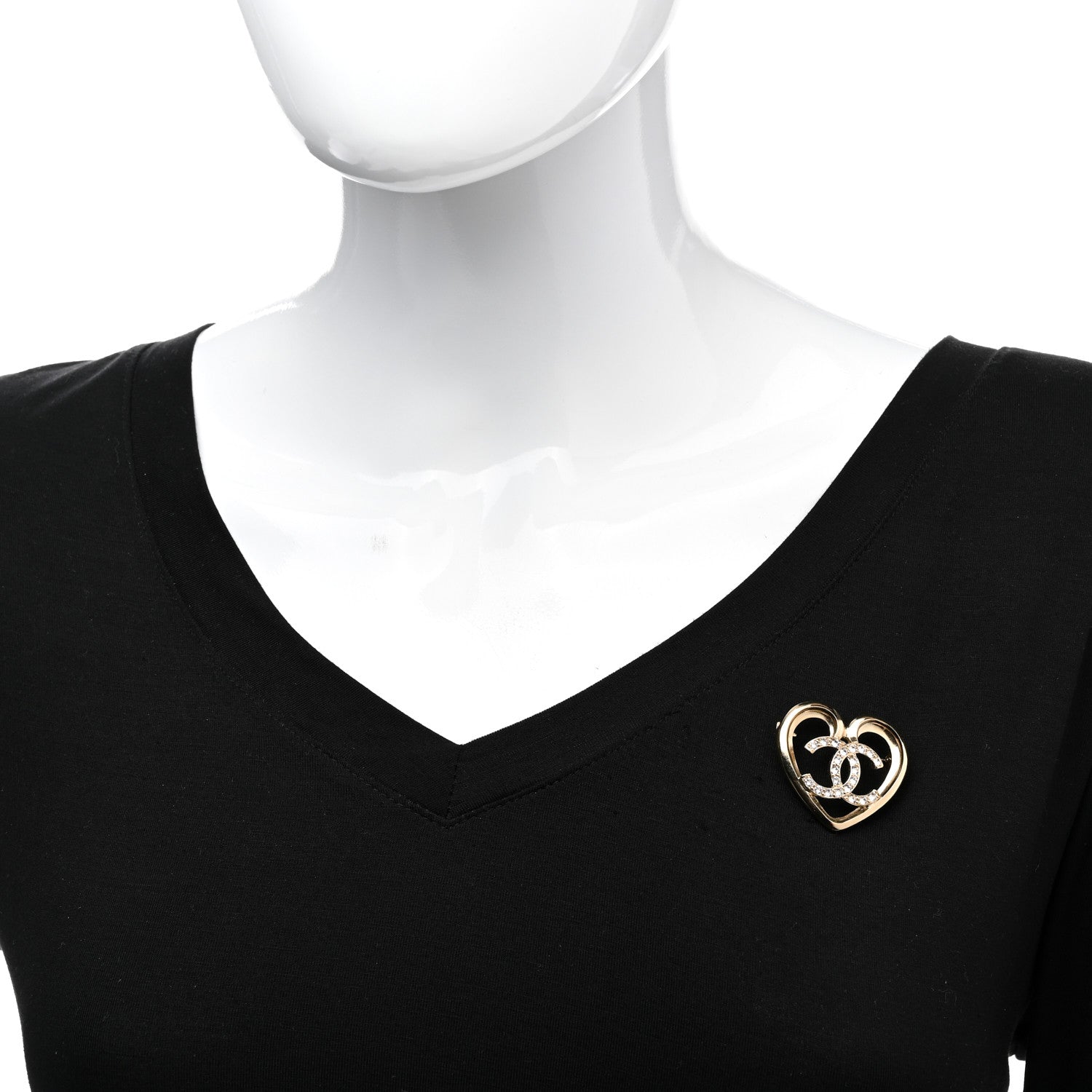Chanel Metal Crystal CC Logo Heart Brooch Gold 2 of 5