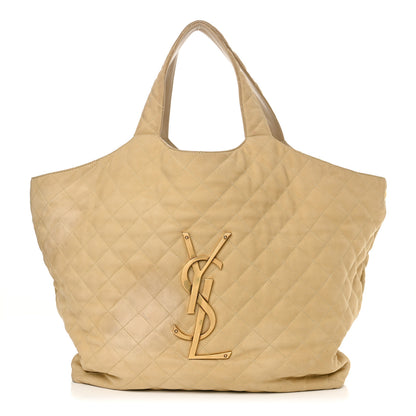 Saint Laurent Nubuck Suede Quilted Maxi Icare Shopping Tote Safari Beige 1 of 12