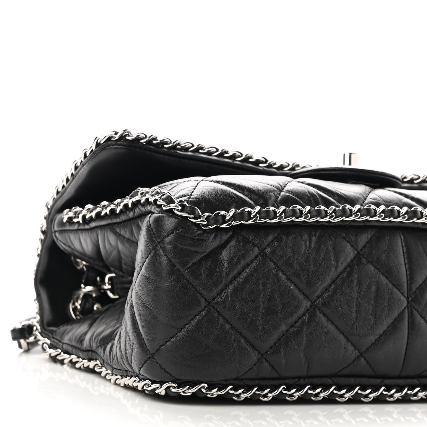 Crumpled Calfskin Medium Chain All Over Flap Black