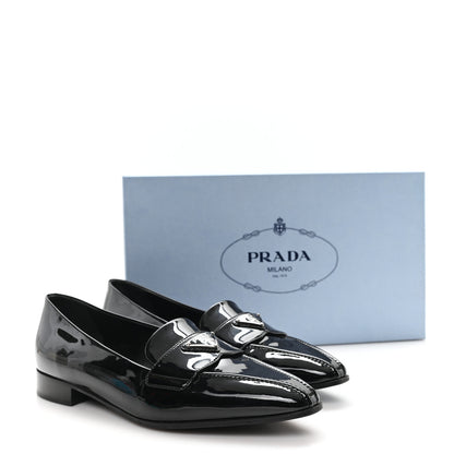 Prada Vernice Triangle Pointed Toe 25mm Loafers 37.5 Black 9 of 9
