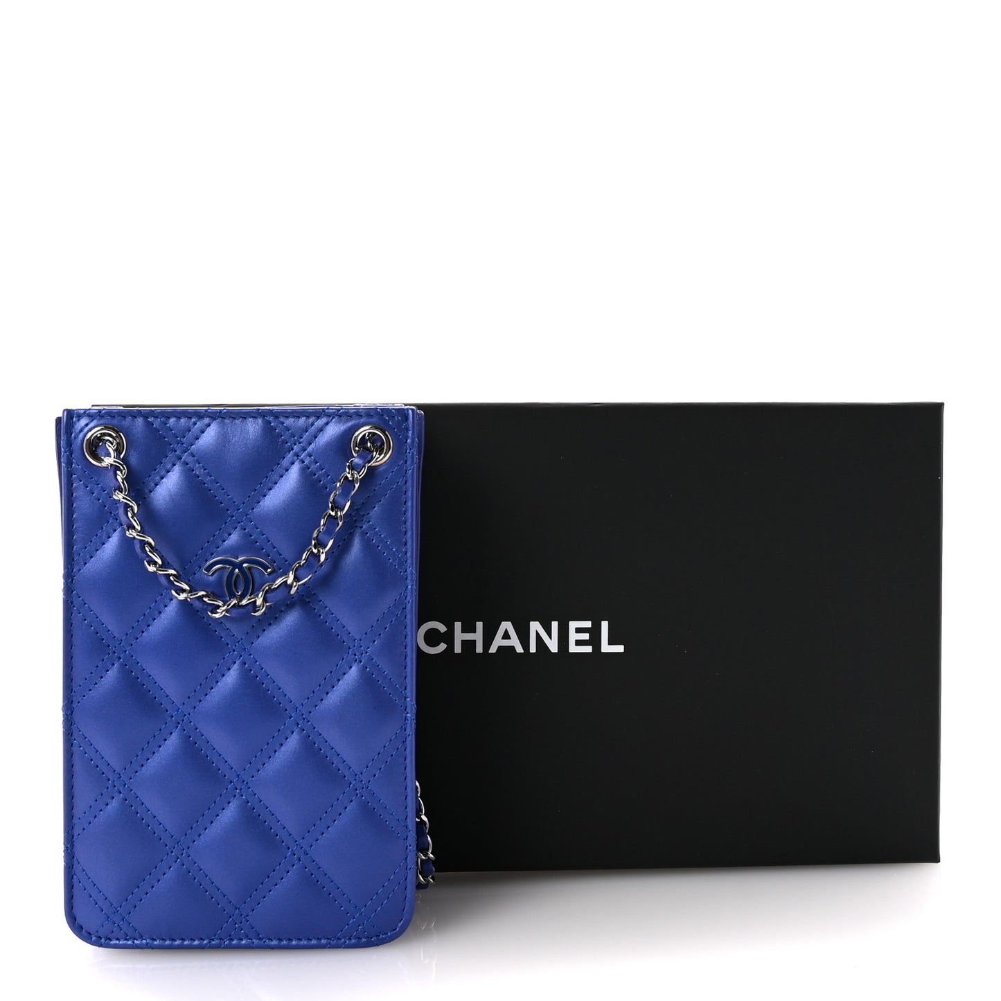 Calfskin Quilted Crossbody CC Phone Holder Dark Blue