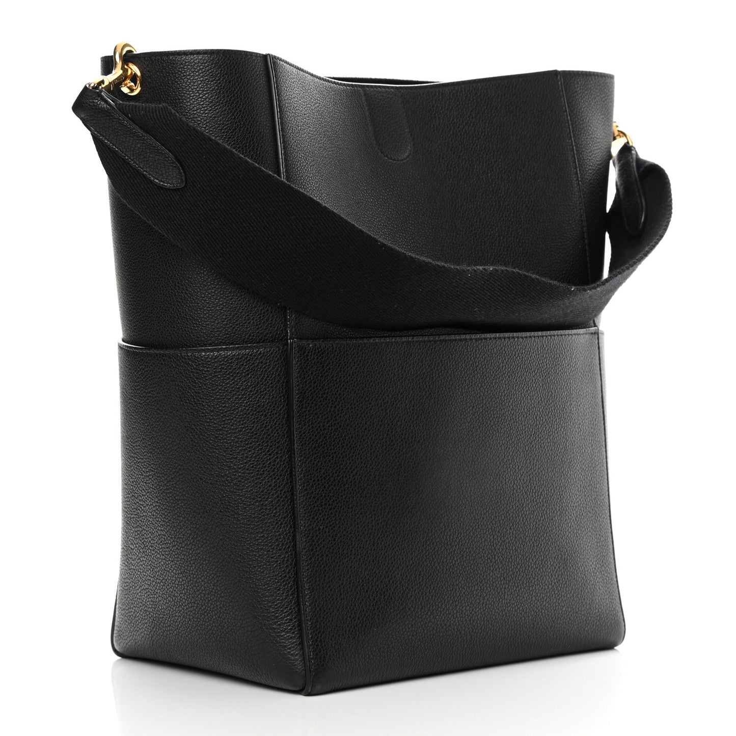 Soft Grained Calfskin Sangle Bucket Bag Black