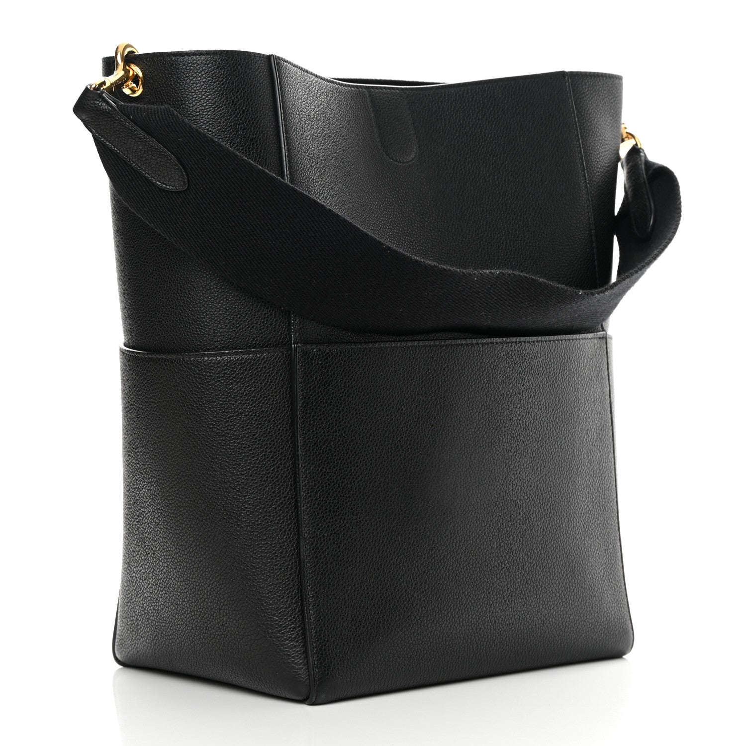 Celine Soft Grained Calfskin Sangle Bucket Bag Black 3 of 13