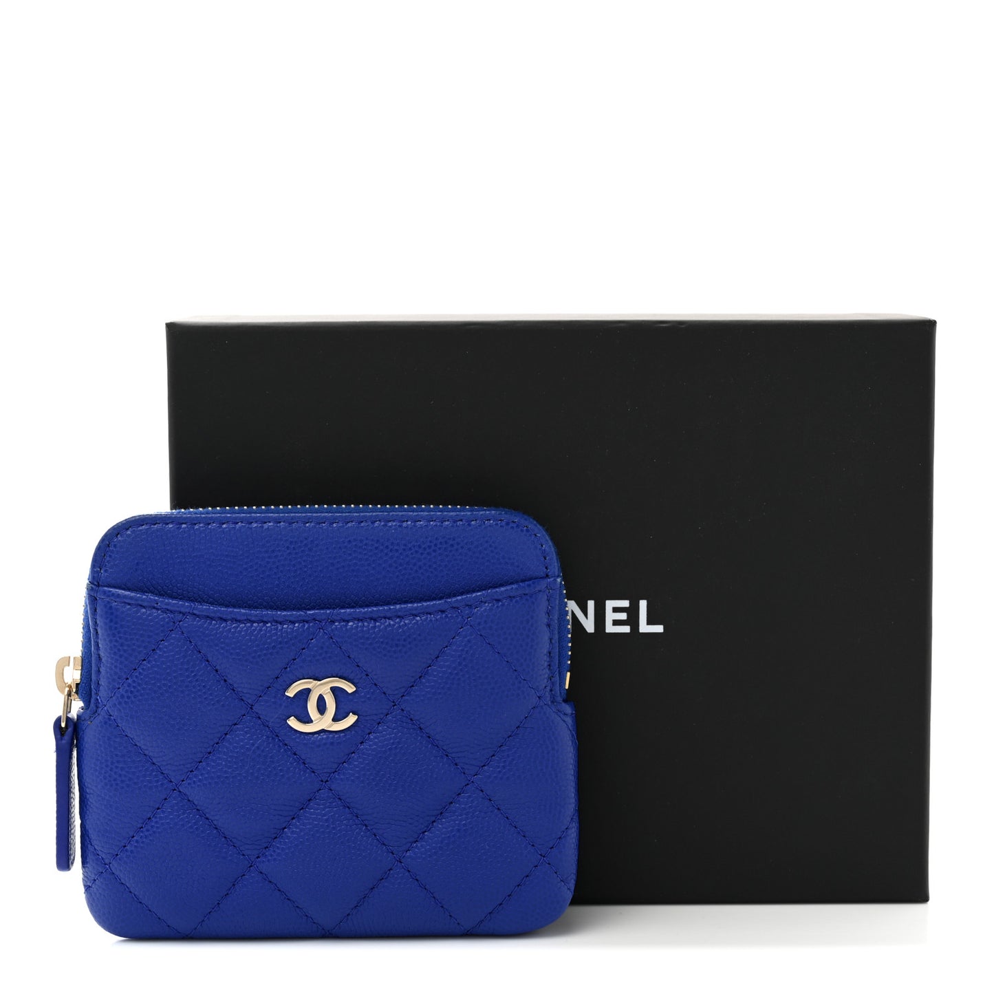 Caviar Quilted Zip Card Holder Wallet Blue