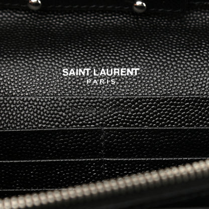 Saint Laurent Grain De Poudre Matelasse Chevron Monogram Chain Wallet Black 6 of 9