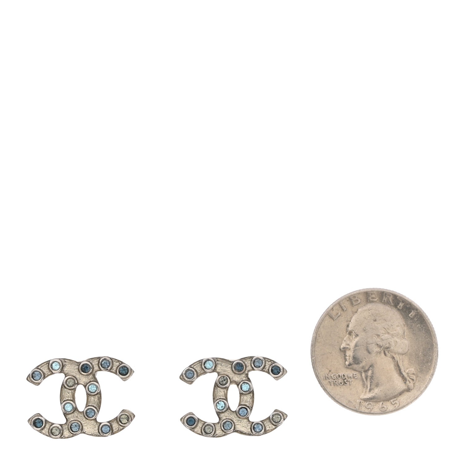 Chanel Crystal CC Earrings Silver Blue 2 of 5