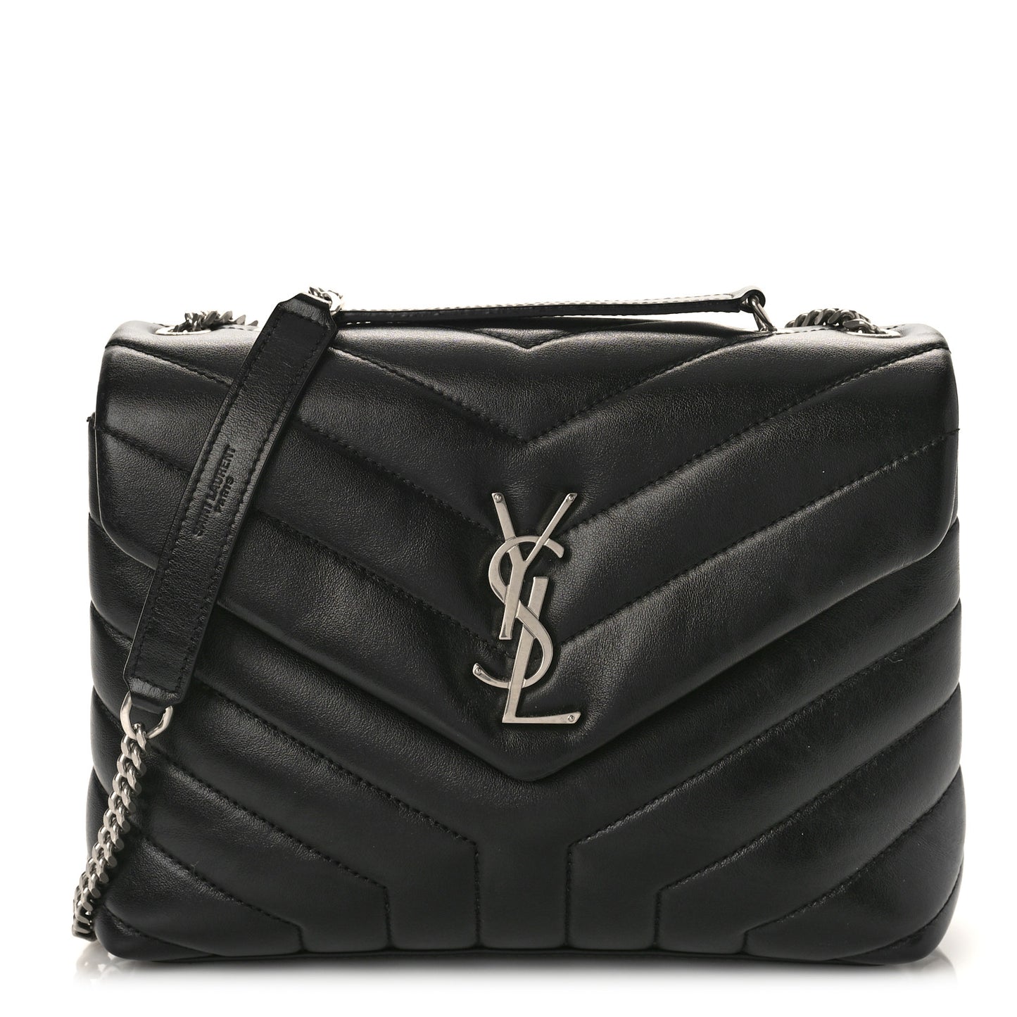 Calfskin Y Quilted Monogram Small Loulou Chain Satchel Black