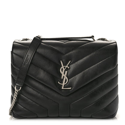 Saint Laurent Calfskin Y Quilted Monogram Small Loulou Chain Satchel Black 1 of 8