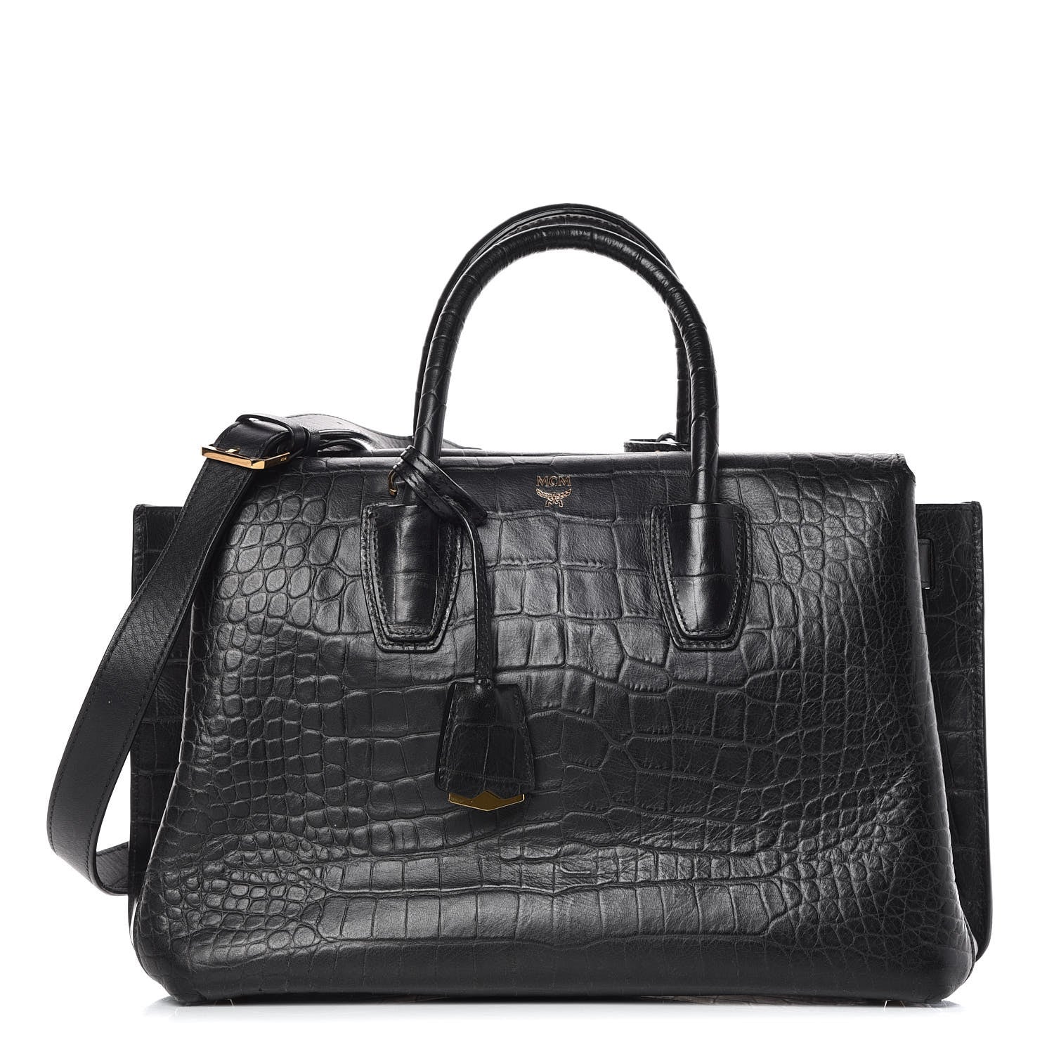 MCM Calfskin Crocodile Embossed Medium Milla Tote Black 1 of 12