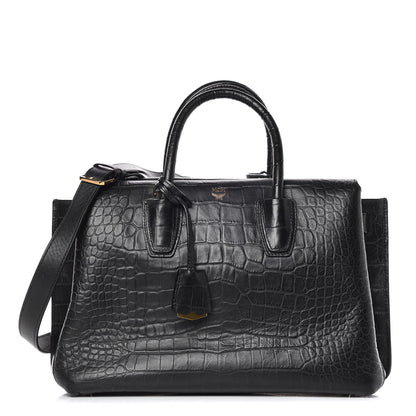 MCM Calfskin Crocodile Embossed Medium Milla Tote Black 1 of 12