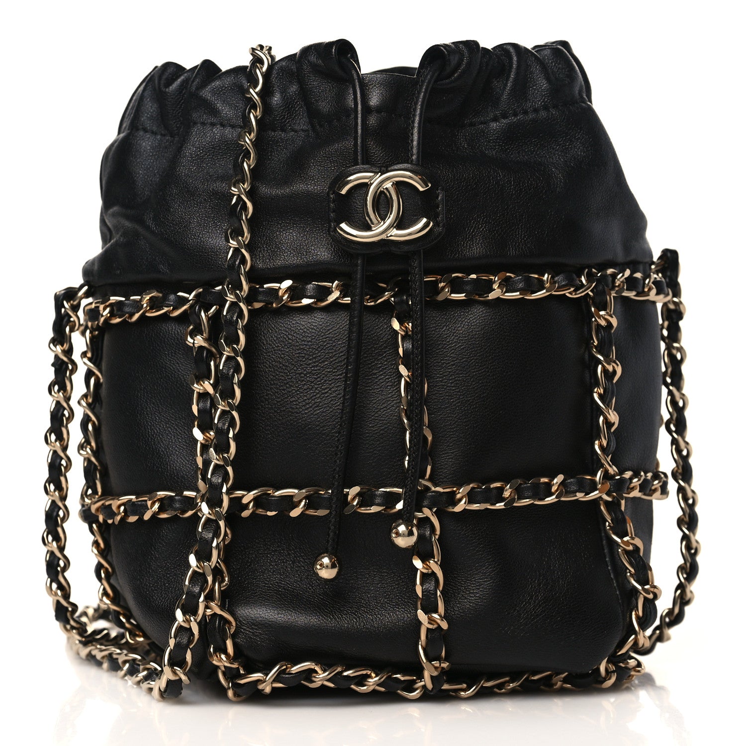Chanel Lambskin Bucket Chain Drawstring Bag Black 1 of 10