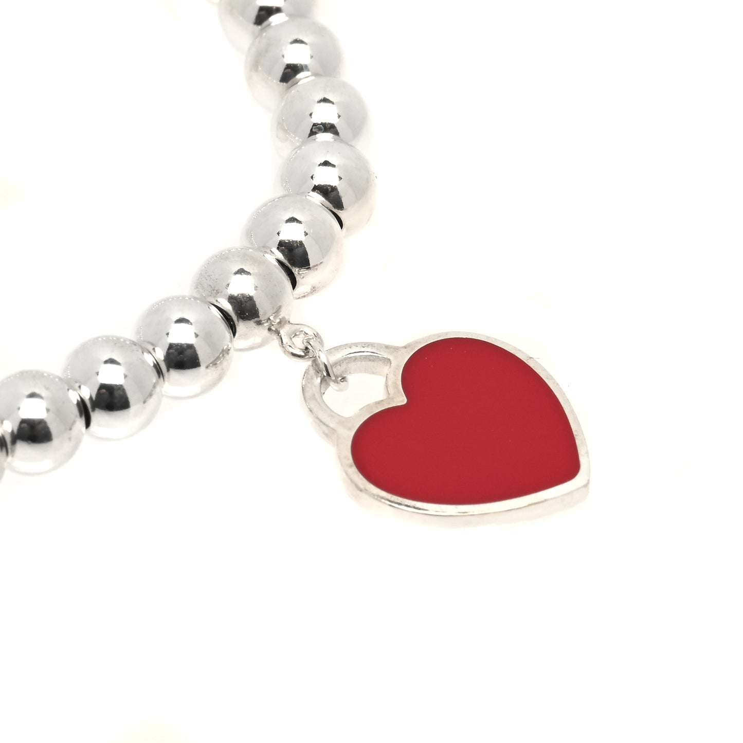 Sterling Silver Enamel 4mm Return to Tiffany Heart Tag Bead Bracelet Red