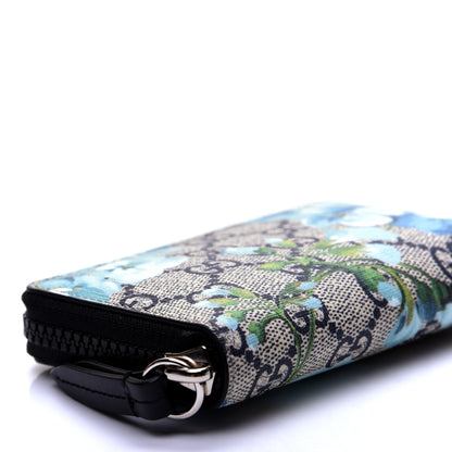 Gucci GG Supreme Monogram Blooms Zip Around Card Case Wallet Beige Blue Navy 6 of 10