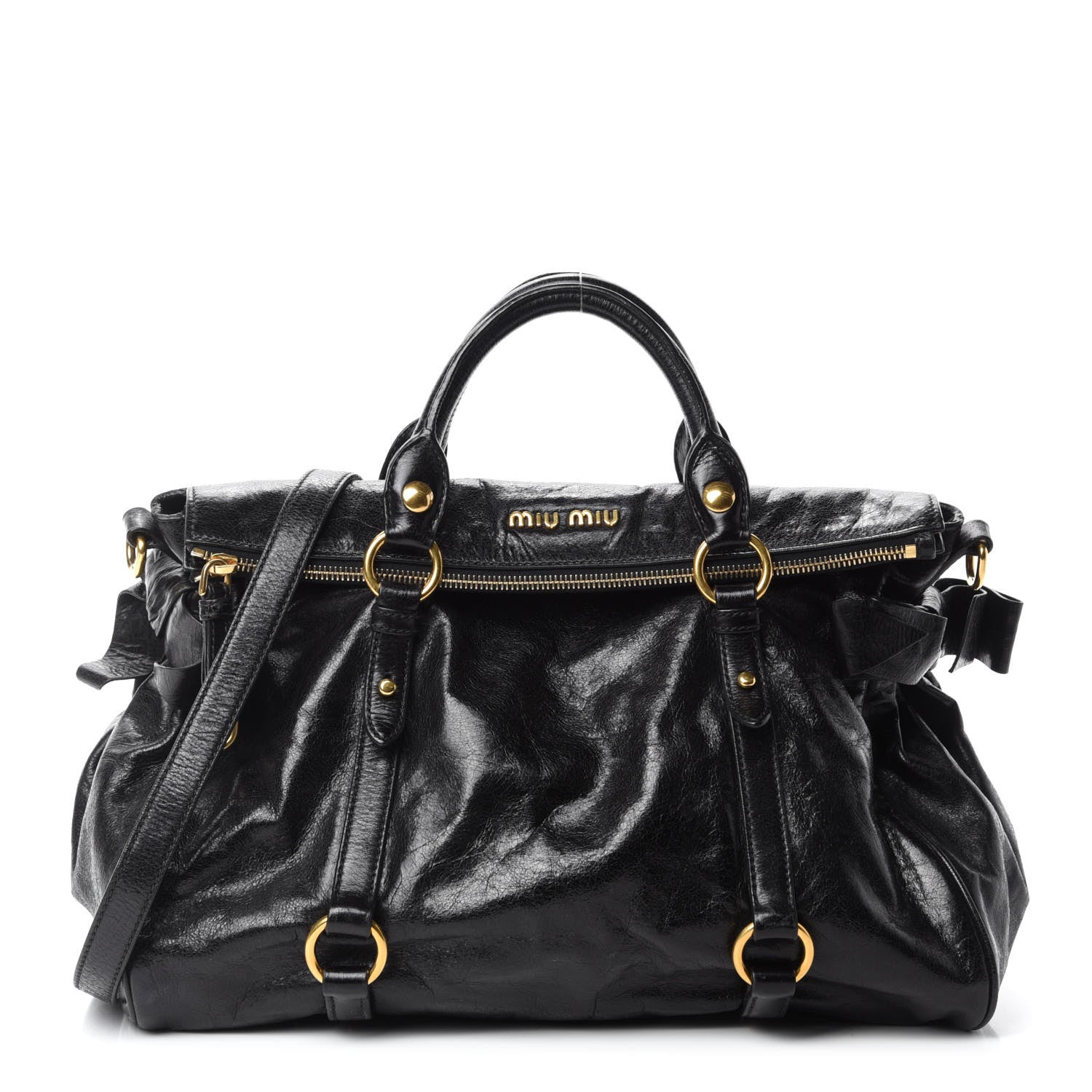 Miu Miu Vitello Lux Medium Bow Bag Black 1 of 10