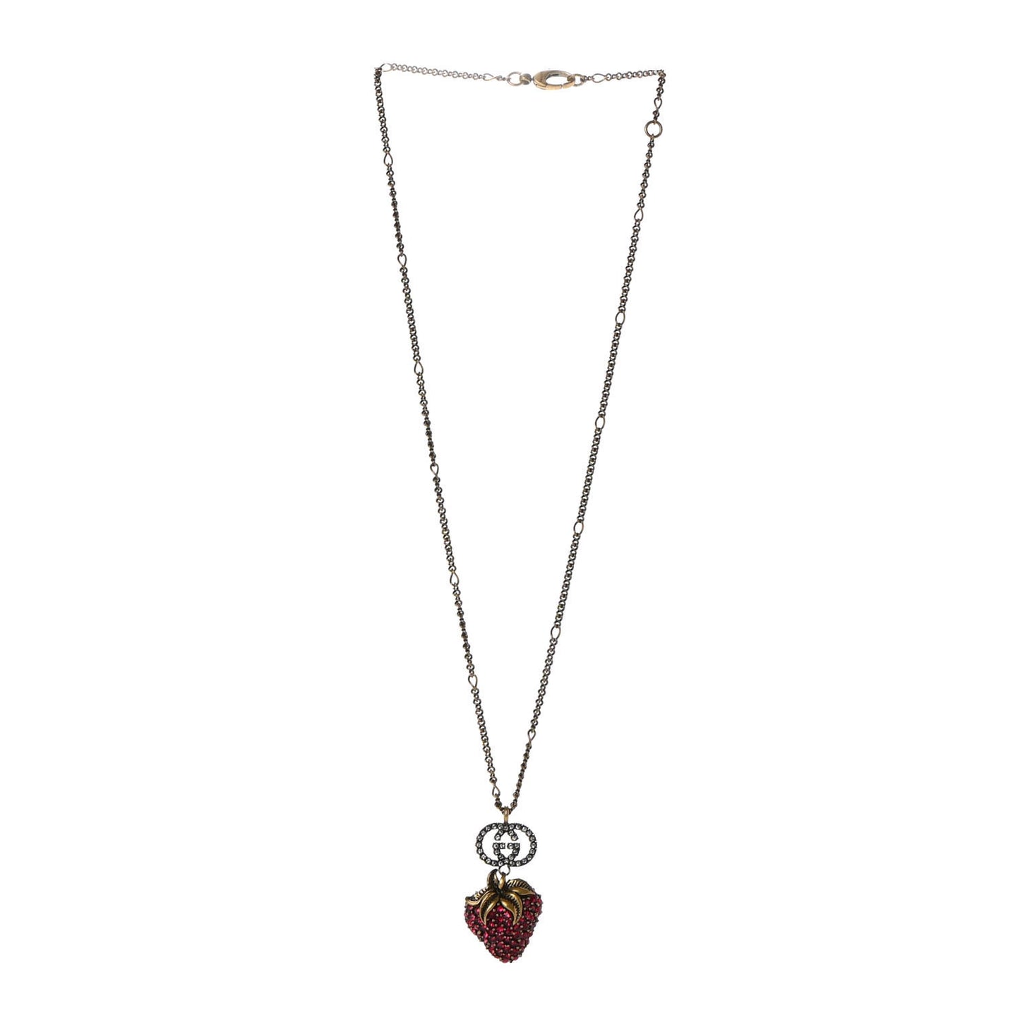 Crystal Embellished Strawberry Necklace Red Aged Gold