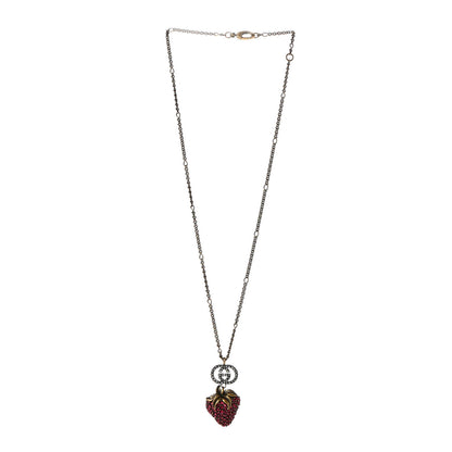 Gucci Crystal Embellished Strawberry Necklace Red Aged Gold 3 of 10