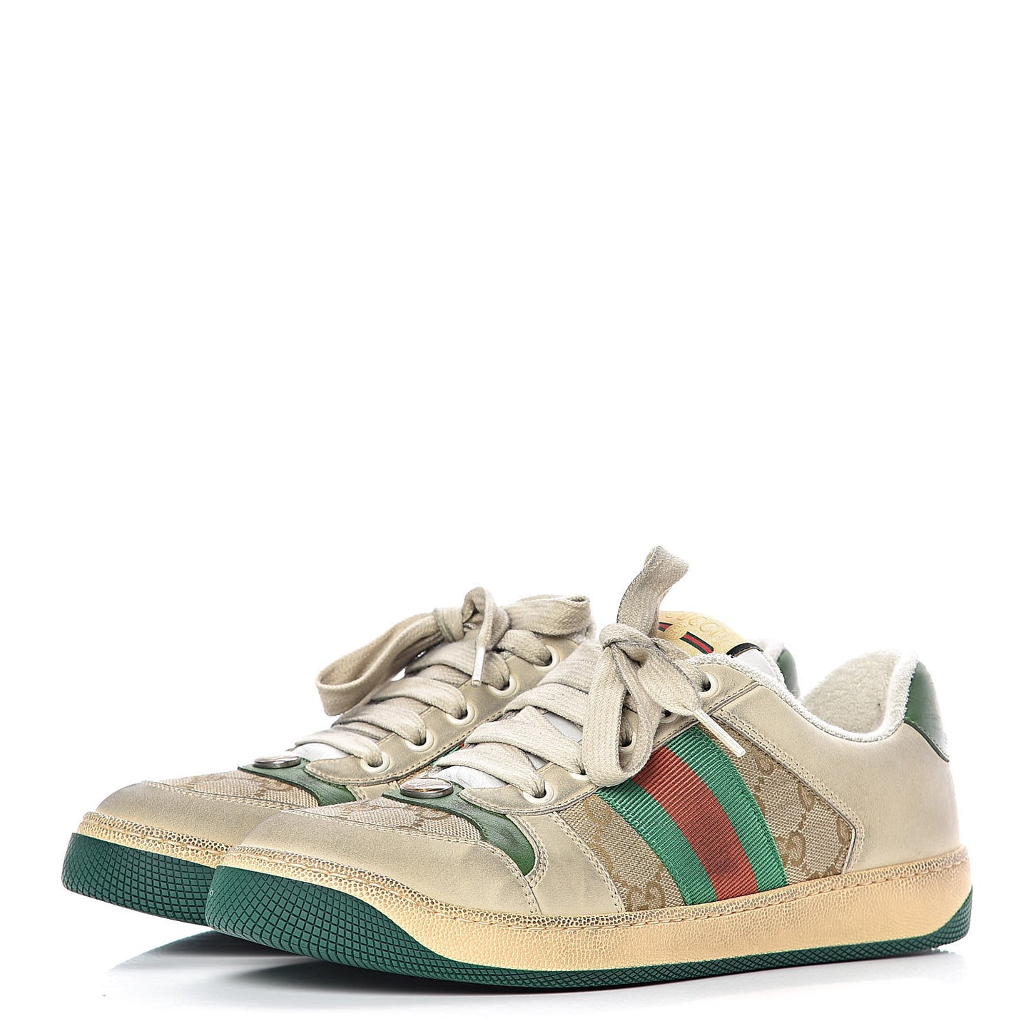 GG Monogram Nubuck Web Womens Screener Sneakers 38.5 New Sand Dusty Milk Vintage Green