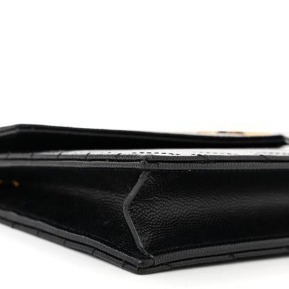 Saint Laurent Grain De Poudre Matelasse Chevron Monogram Envelope Chain Wallet Black 9 of 11