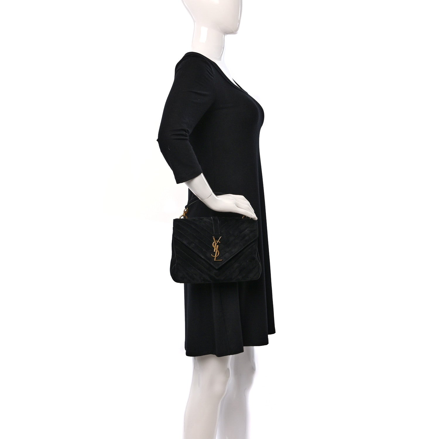 Saint Laurent Suede Matelasse Chevron Monogram Medium College Bag Black 2 of 9