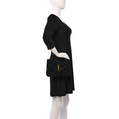 Saint Laurent Suede Matelasse Chevron Monogram Medium College Bag Black 2 of 9