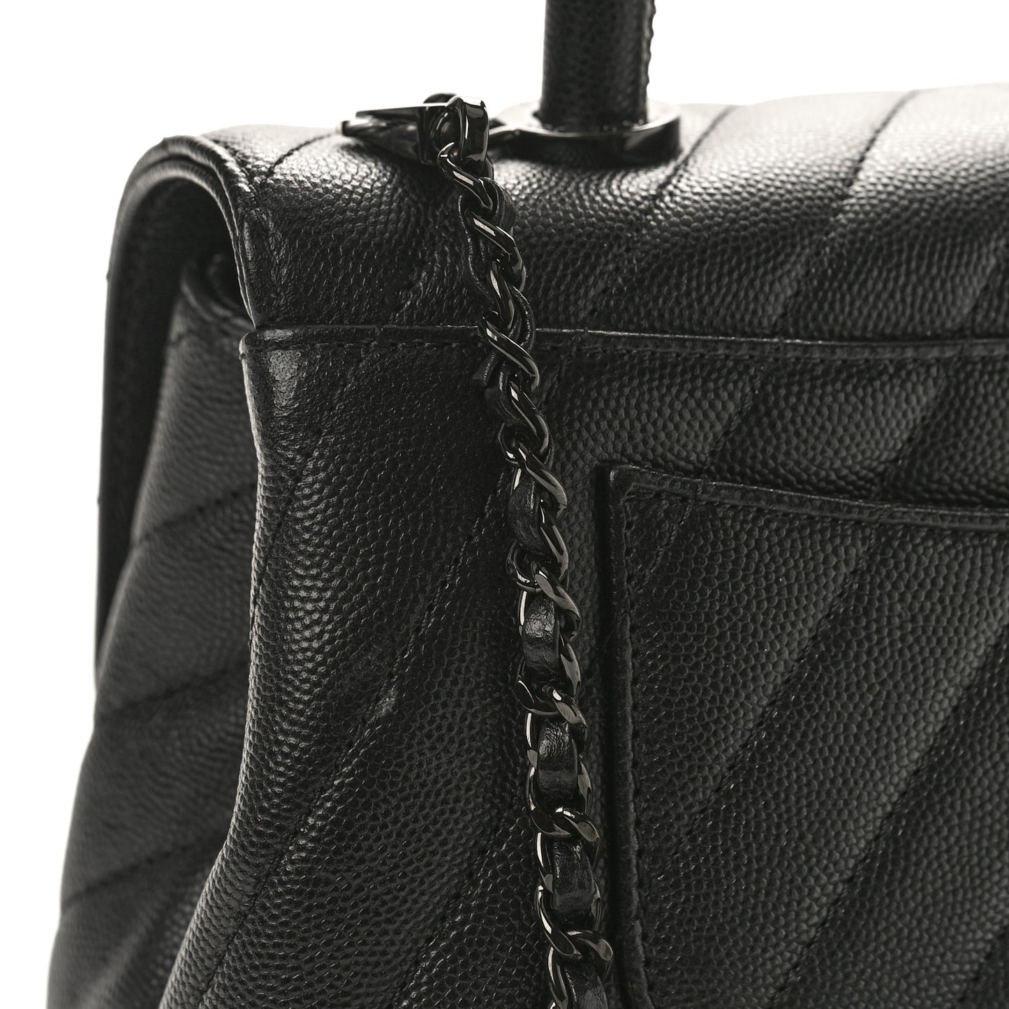 Caviar Chevron Quilted Mini Coco Handle Flap So Black