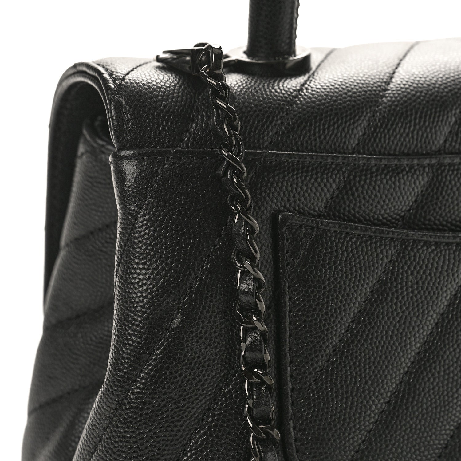 Chanel Caviar Chevron Quilted Mini Coco Handle Flap So Black 10 of 10