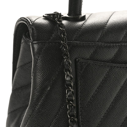 Chanel Caviar Chevron Quilted Mini Coco Handle Flap So Black 10 of 10