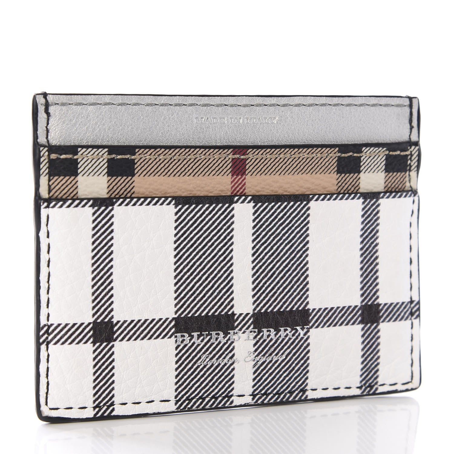Burberry Calfskin Haymarket Check Cat Applique Card Case Black White 2 of 5