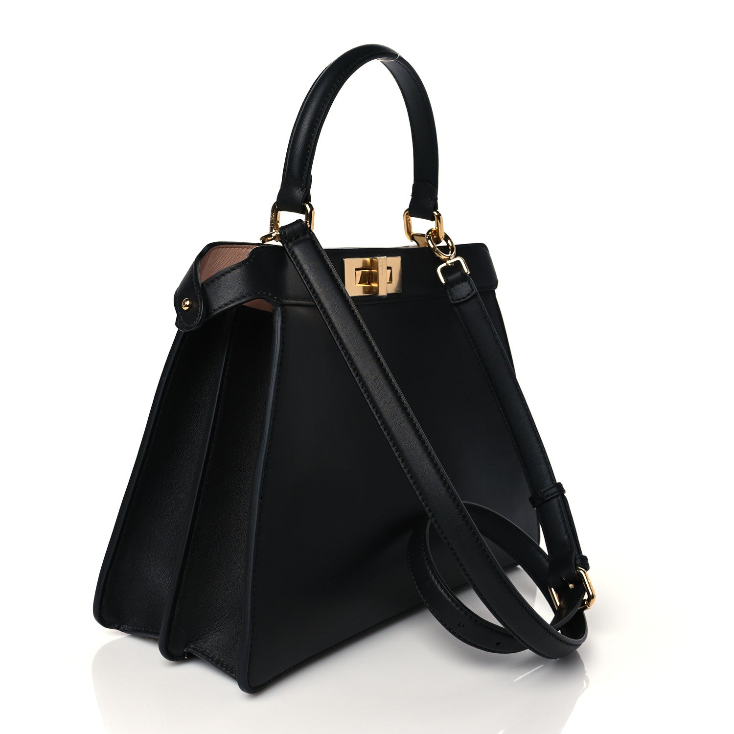 Fendi Vitello Seta Shiny Nappa Medium Peekaboo I SEE U Satchel Black Light Rose 3 of 10