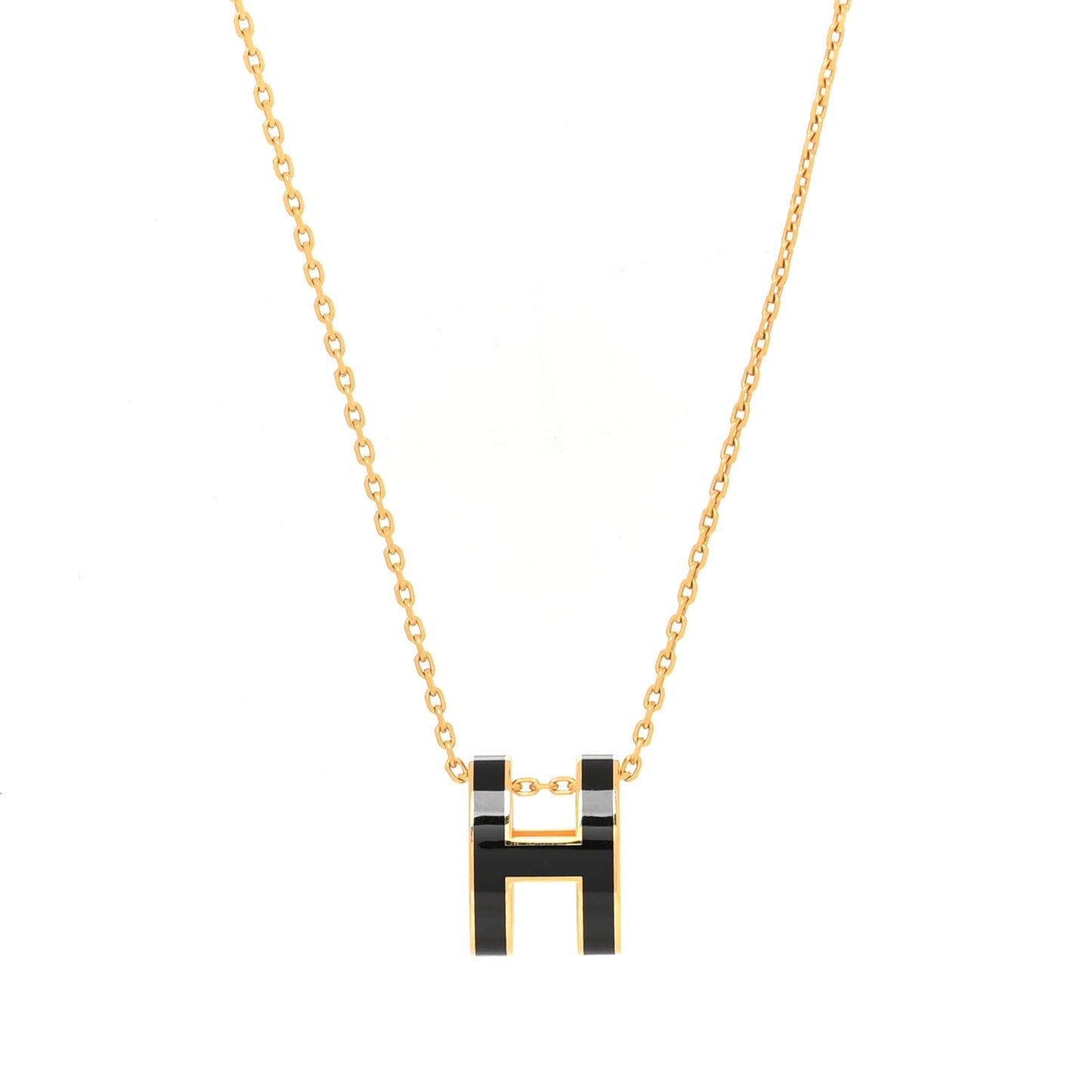 Lacquered Gold Pop H Pendant Necklace Black