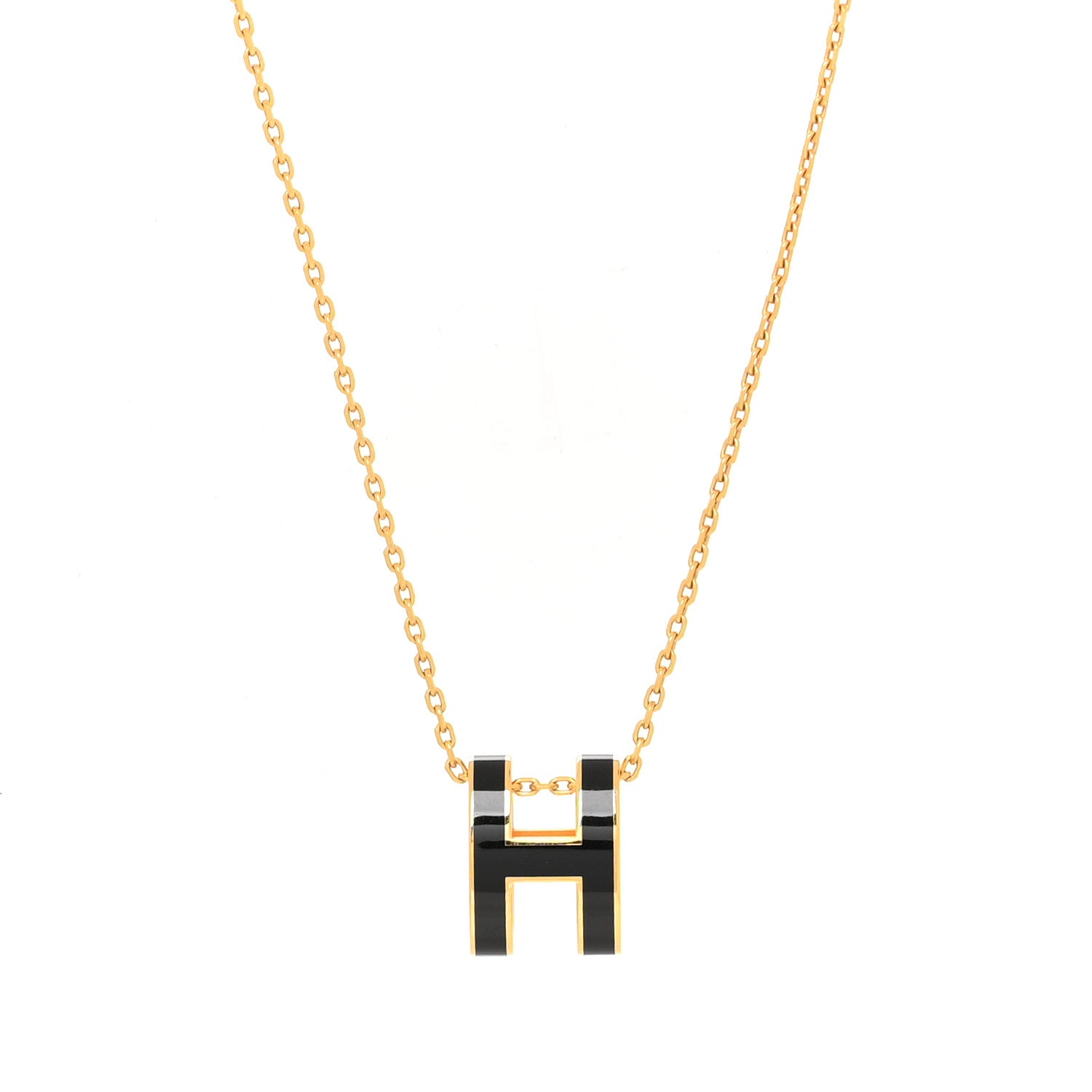 Hermes Lacquered Gold Pop H Pendant Necklace Black 1 of 5