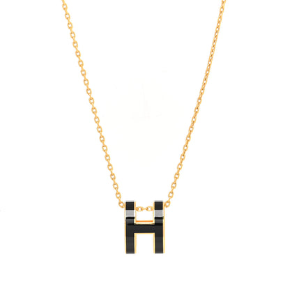 Hermes Lacquered Gold Pop H Pendant Necklace Black 1 of 5