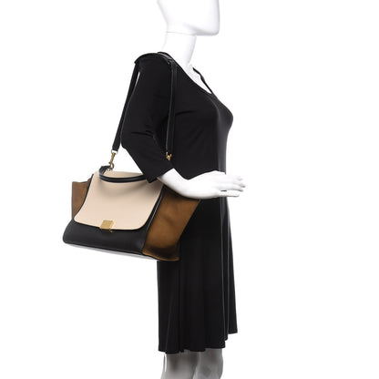 Celine Smooth Calfskin Suede Medium Tri-Color Trapeze Cream Black Brown 2 of 13