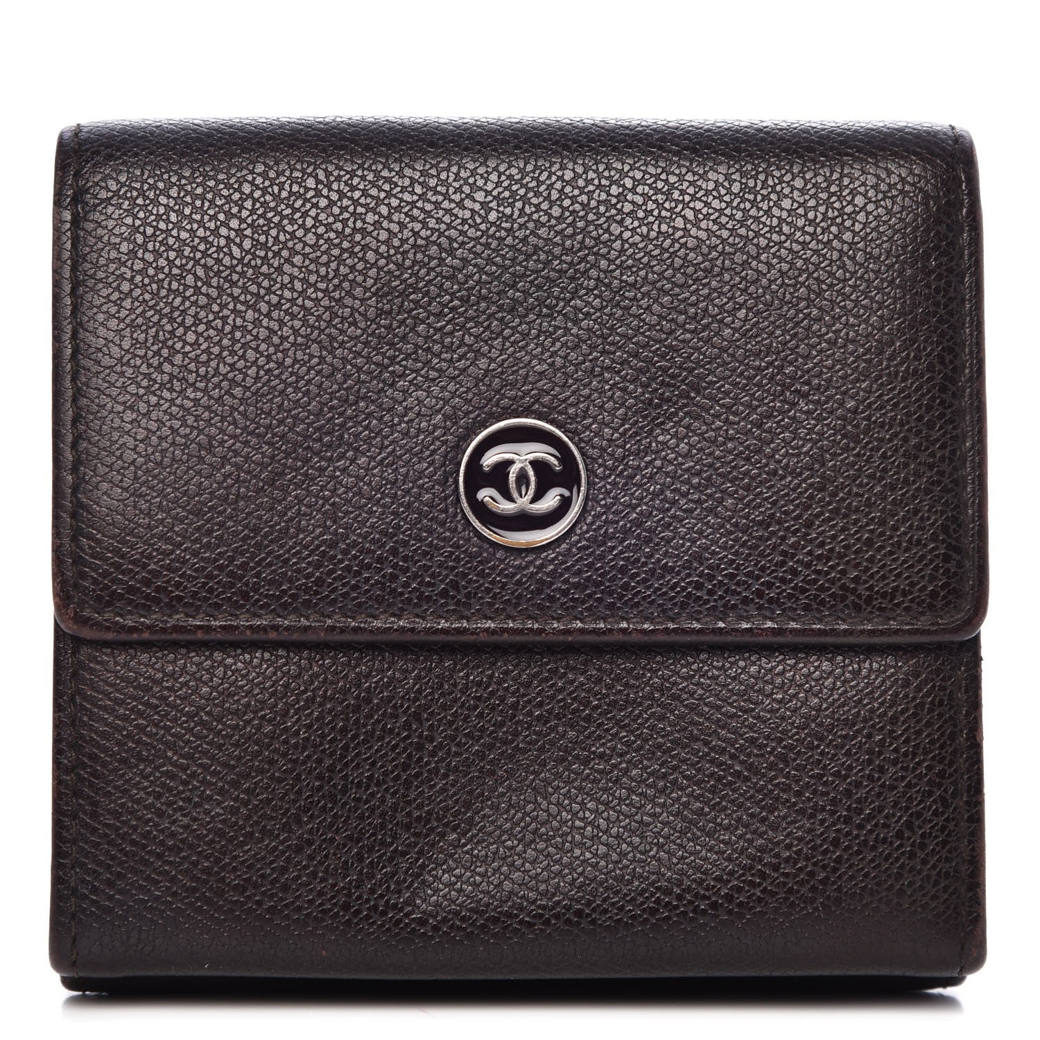 Chanel Grained Calfskin CC Button Compact Wallet Dark Brown 1 of 17