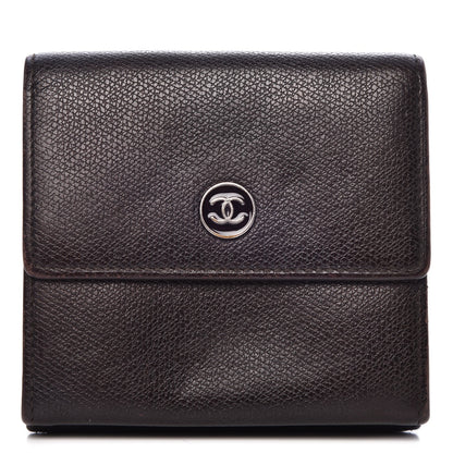 Chanel Grained Calfskin CC Button Compact Wallet Dark Brown 1 of 17