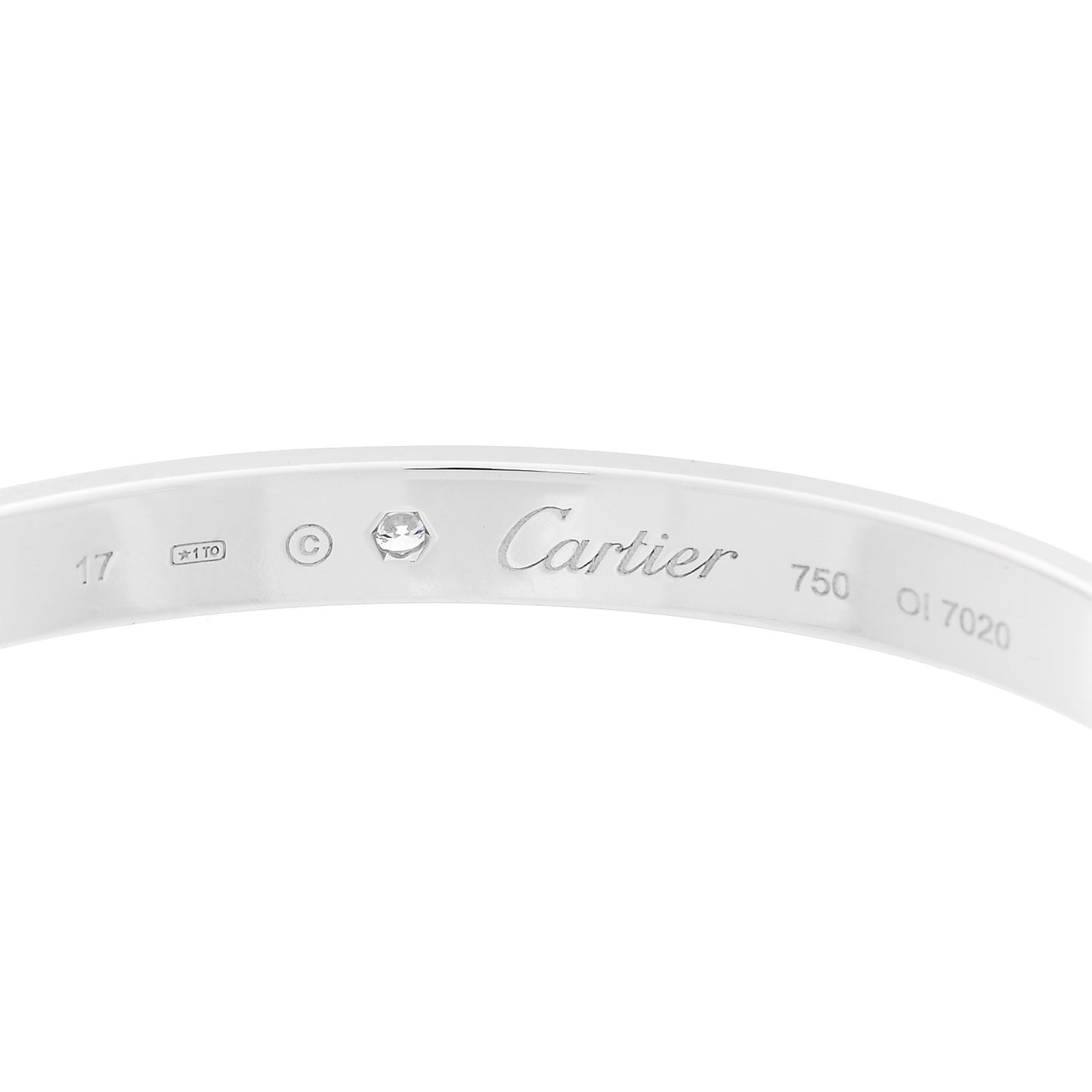 18K White Gold 1 Diamond LOVE Cuff Bracelet 17