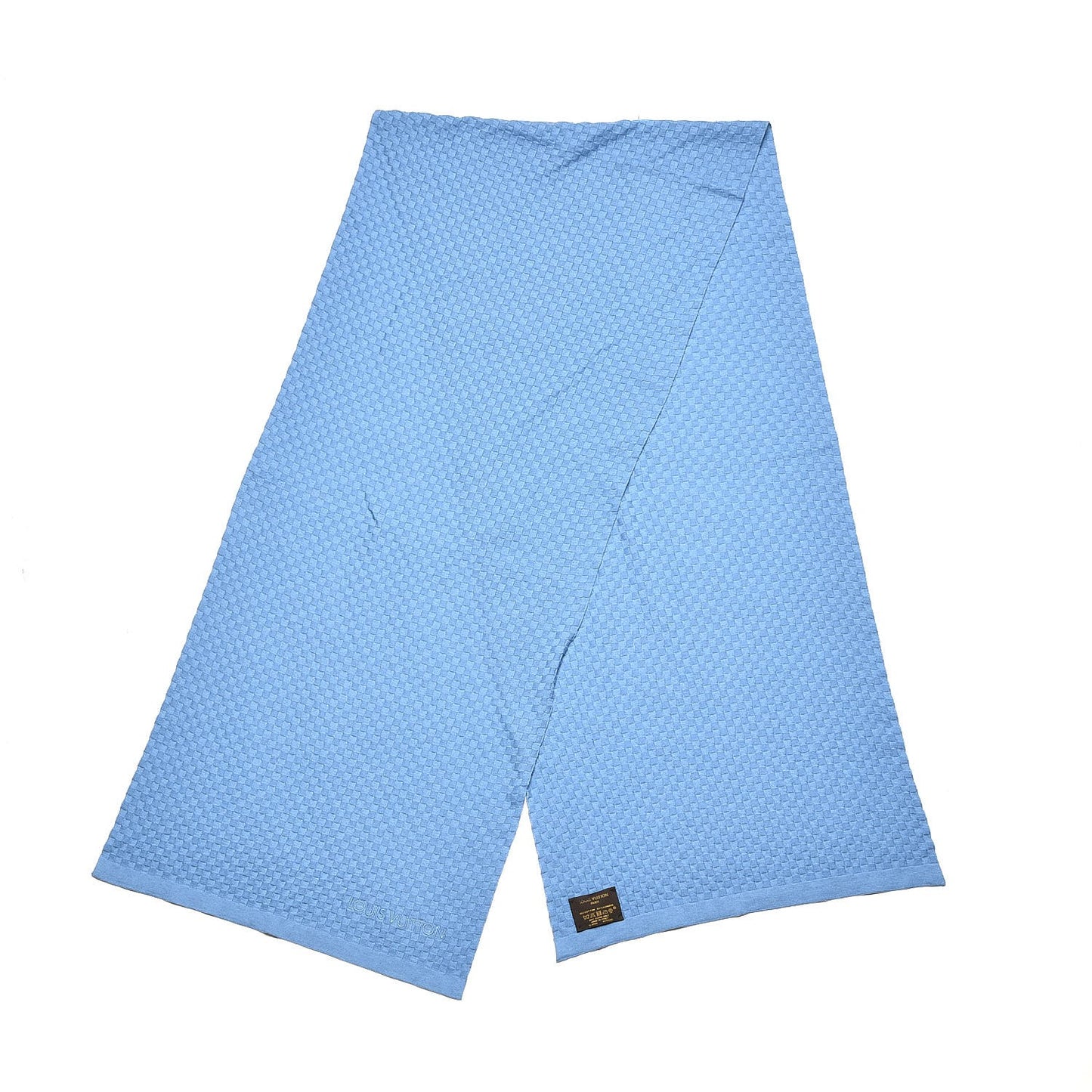 Cotton Cashmere Micro Damier Scarf Blue