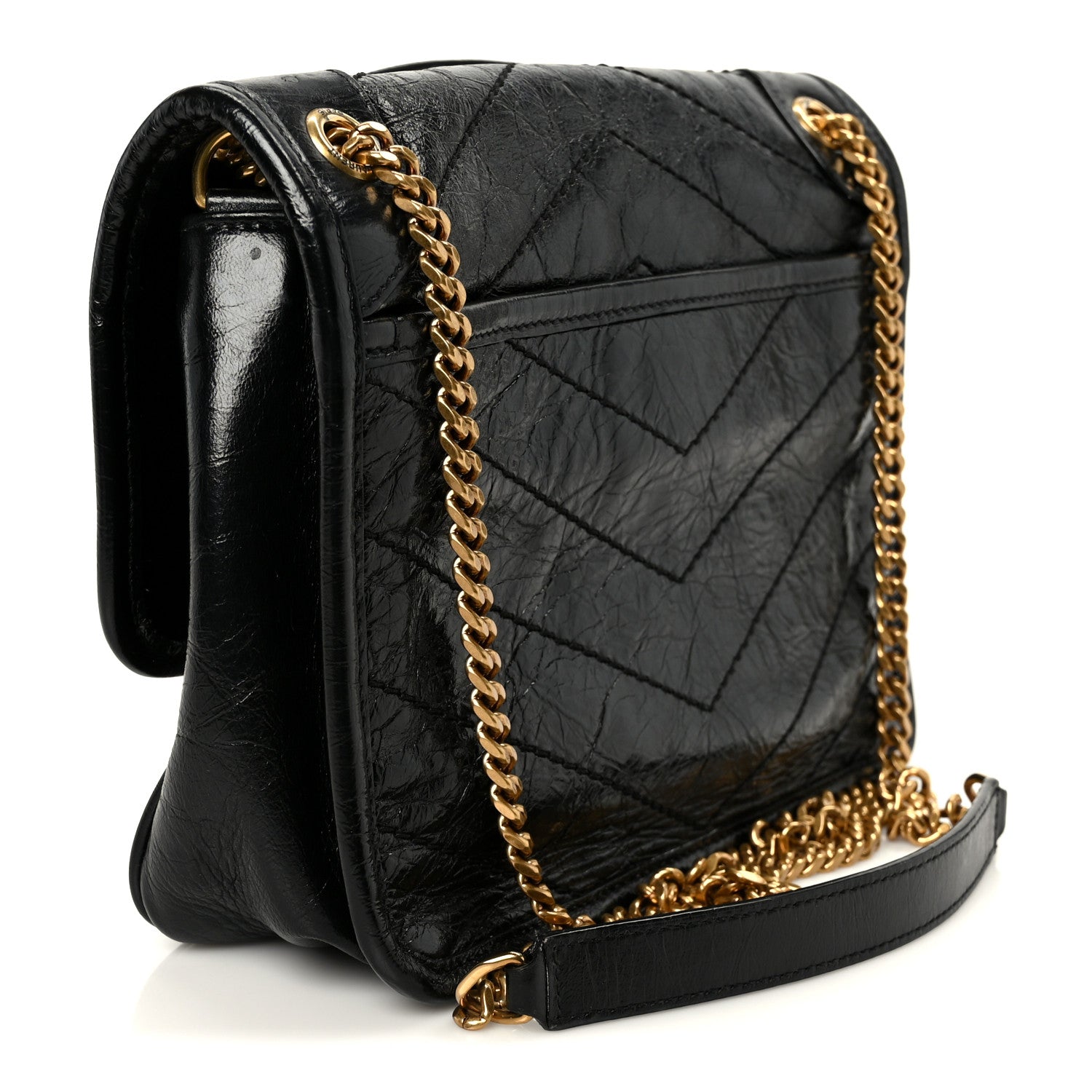 Saint Laurent Crinkled Calfskin Matelasse Monogram Baby Niki Chain Satchel Black 3 of 11