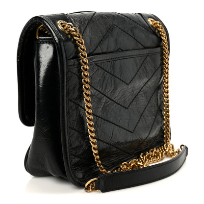 Saint Laurent Crinkled Calfskin Matelasse Monogram Baby Niki Chain Satchel Black 3 of 11