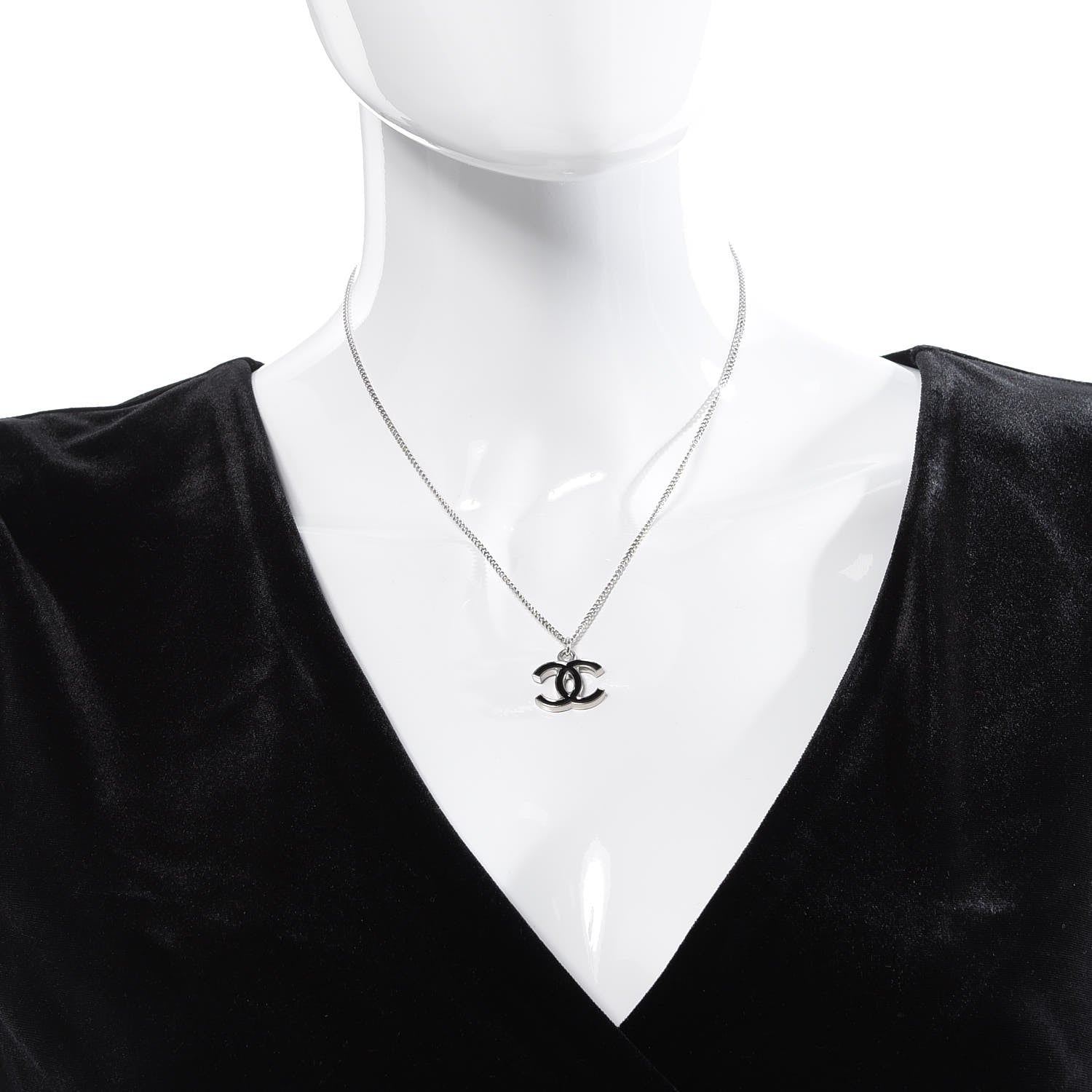 Chanel Enamel CC Necklace Silver Black 2 of 7