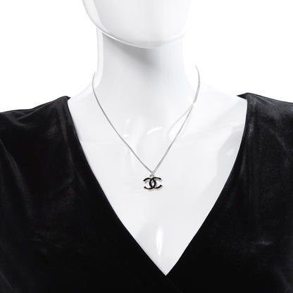Chanel Enamel CC Necklace Silver Black 2 of 7