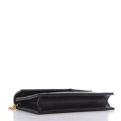 Saint Laurent Grain De Poudre Matelasse Chevron Monogram Envelope Chain Wallet Black 4 of 9