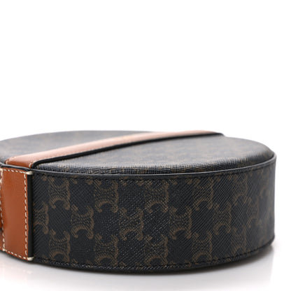 Celine Lambskin Triomphe Canvas Round Purse On Strap Black Tan 8 of 10
